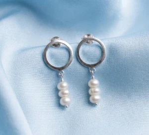Dainty Circle Pearl Drop Earrings Main View
