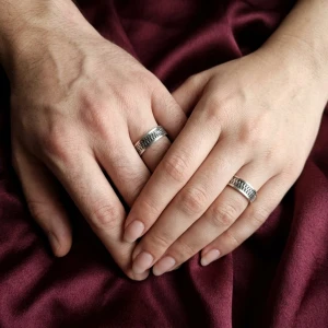 Silver Zigzag Textured Unisex Band Ring Main View