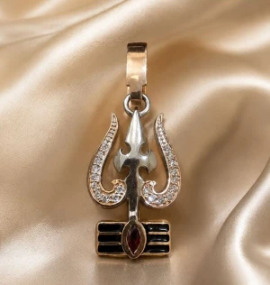 Two-Tone Trishul and Damru Pendant Main View