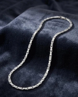 Sterling Silver Textured Link Chain Necklace Main View