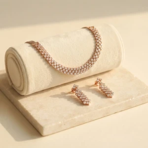 Dazzling Diamond Choker and Drop Earring Set Main View