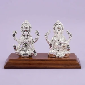 Divine Silver Lakshmi Ganesha Idol Set Main View
