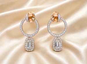 Elegant Diamond Hoop Drop Earrings for Women Main View