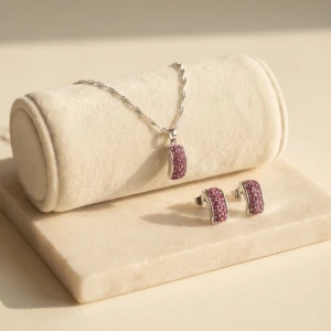 Dazzling Ruby-Pink Silver Jewelry Set Main View