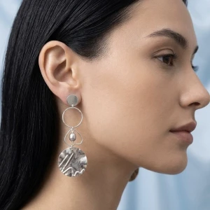 Sterling Silver Heart & Hammered Disc Pearl Earrings Main View