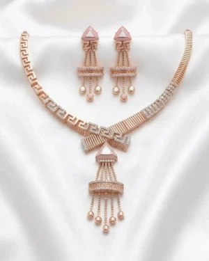 Rose Gold American Diamond Women’s Half Set – Necklace & Earrings Main View
