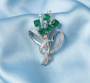 Emerald & Diamond Ribbon Brooch Gallery View