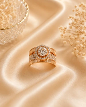 Rose Gold Women’s Round Solitaire Statement Ring Main View
