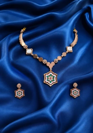 Geometric Enamel Necklace and Earring Set Gallery View