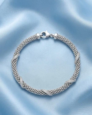 Sterling Silver Textured Mesh CZ Bracelet Gallery View