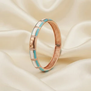 Rose Gold Turquoise & White Enamel Bracelet Main View