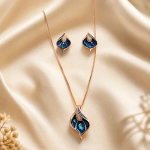 Silver Blue Floral Pendant Set Main View