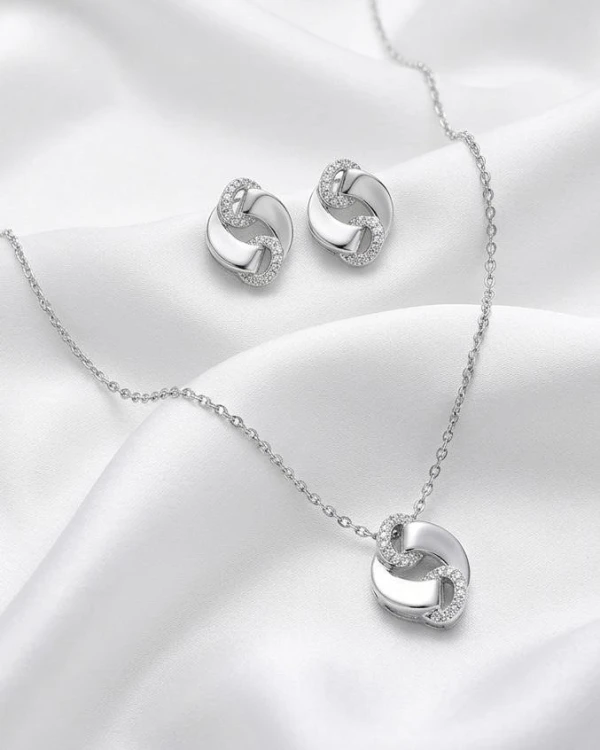 Silver Interlocking Knot & Pavé Jewelry Set