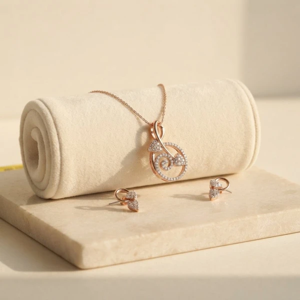 ose Gold Diamond Swirl Pendant Set