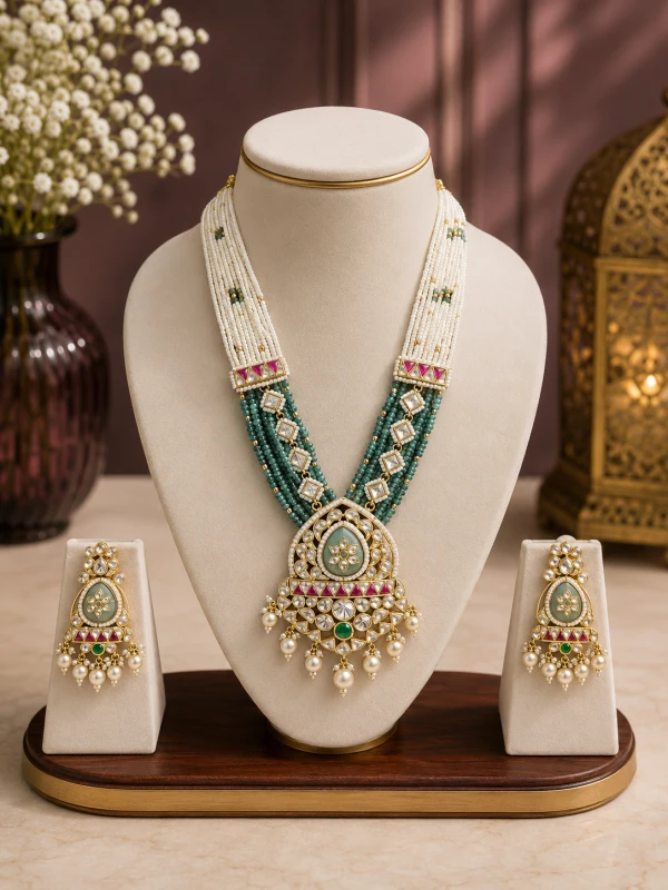 Rajwadi Kundan Pearl Gold Half Set