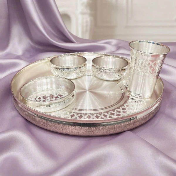 Royal Lattice Pattern 925 Silver Thali Set