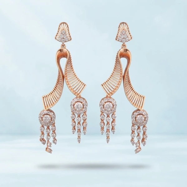 Rose Gold Ribbon Diamond Drop Earrings