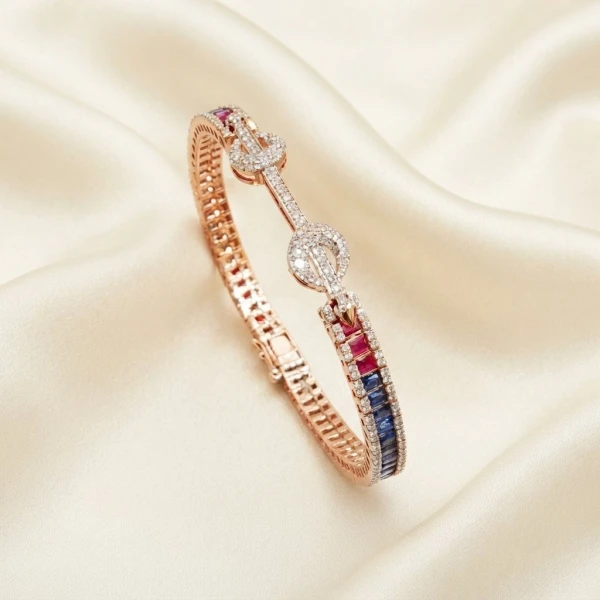 Multi-Gemstone Accent Rose Gold Kada