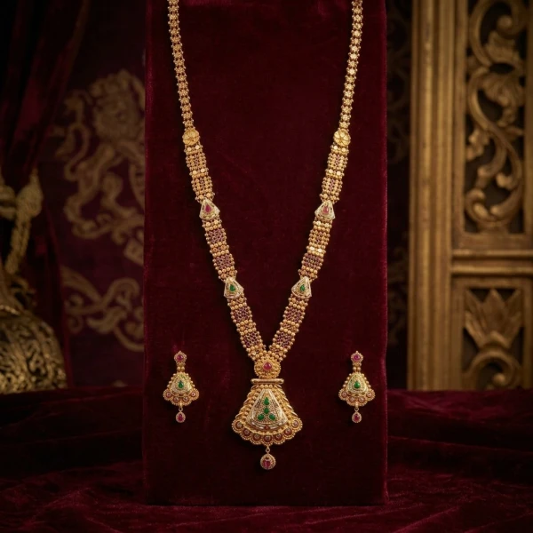 Royal Temple Long Haram Gold Necklace Set