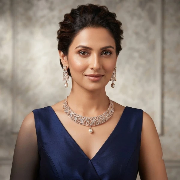 Rose Gold Filigree Pearl Necklace & Earring Set