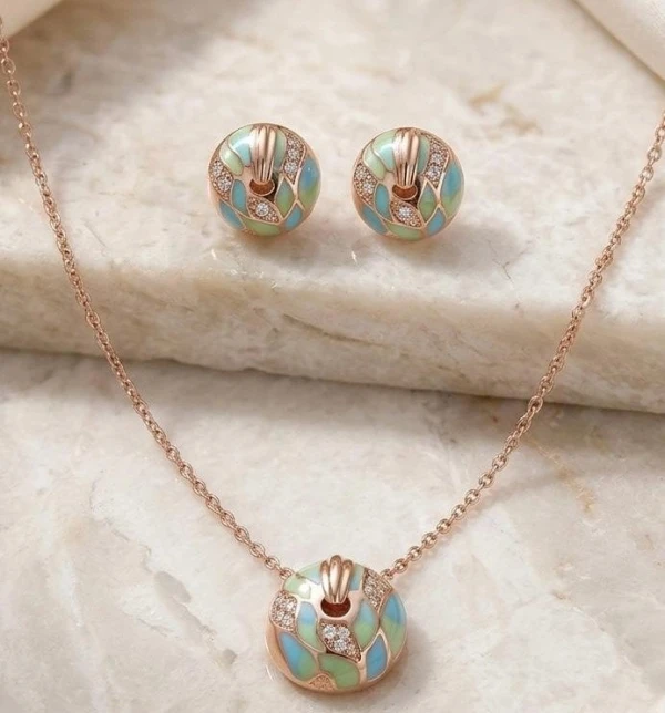 Silver Blue Enamel & Pave Sphere Jewelry Set