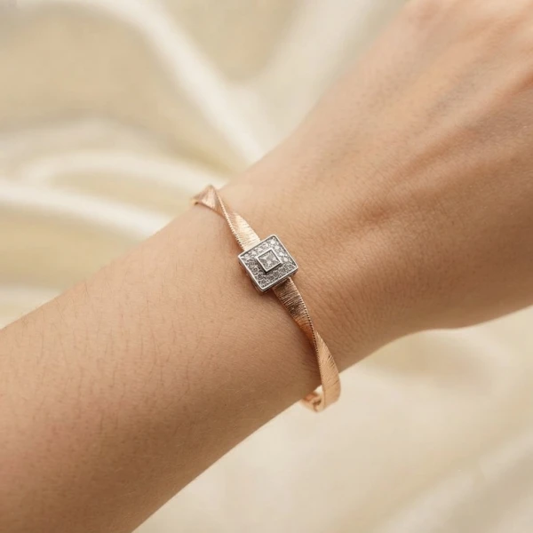 Silver Geometric Pavé Square Bracelet