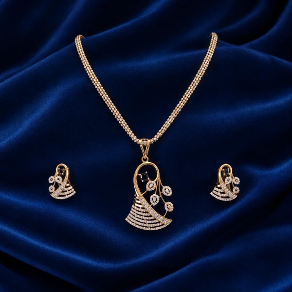 Elegant Peacock Motif Gold-Plated Diamond Necklace and Earring Set