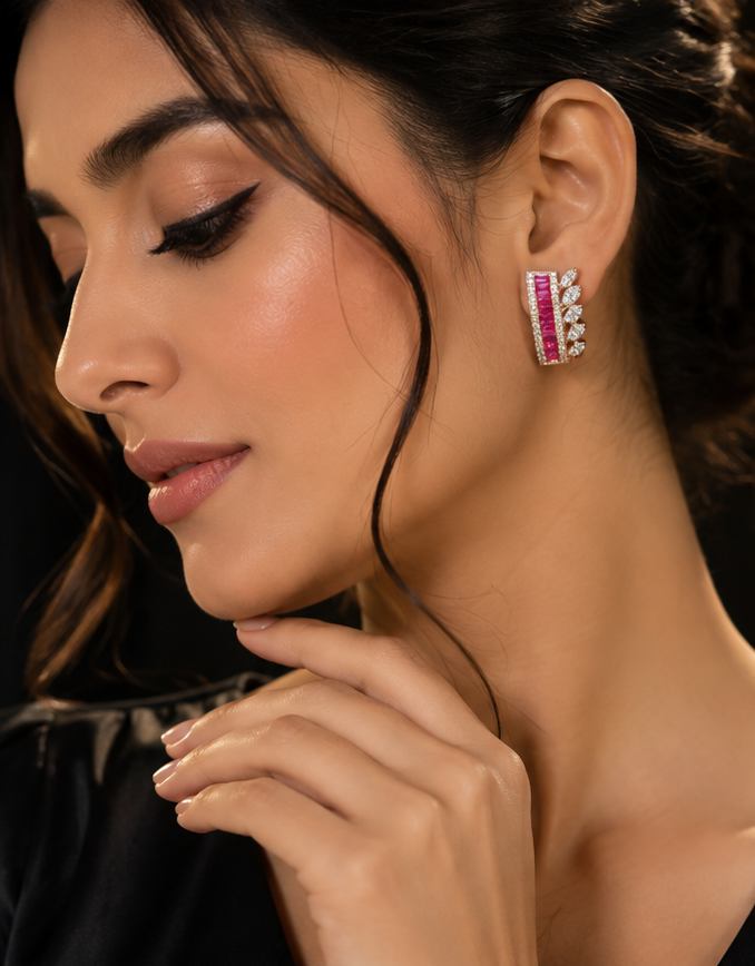 Diamond & Ruby Women’s Elegant Statement Earrings Gallery View
