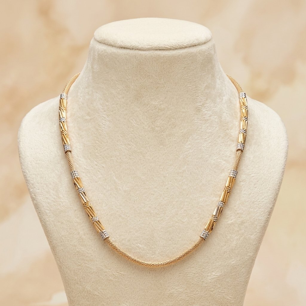 Vintage Gold Diamond Cut Barrel Mesh Chain