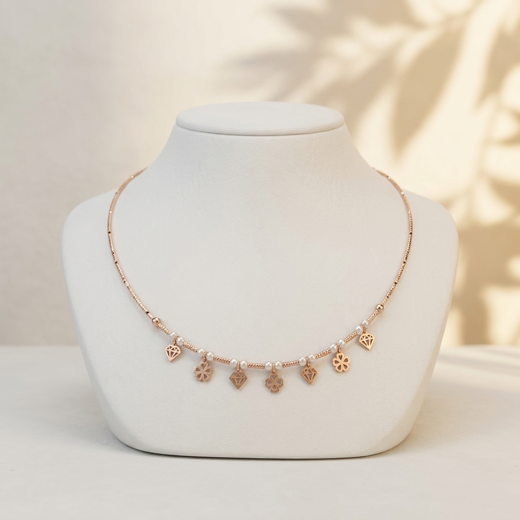 Elegance Clover and Diamond Charm Chain