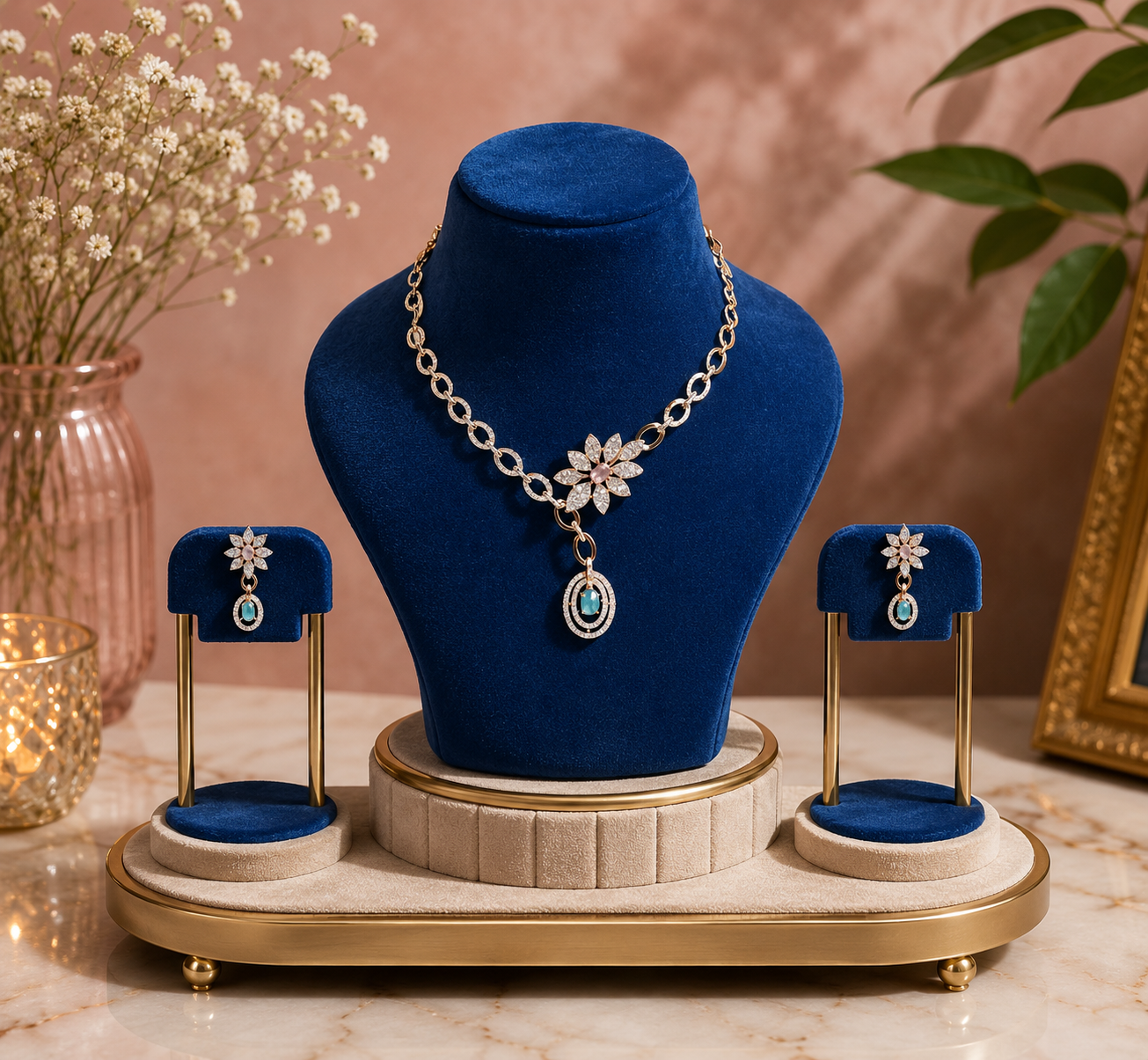 Opulent Gold Floral Necklace Set