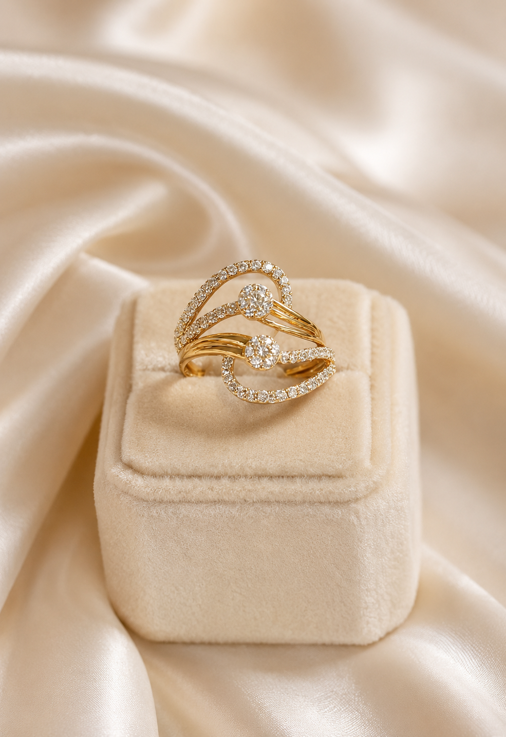 Elegance Gold Bypass Dual Wave Ring